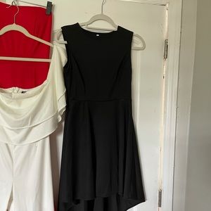 Black high neck and high low knee length dress